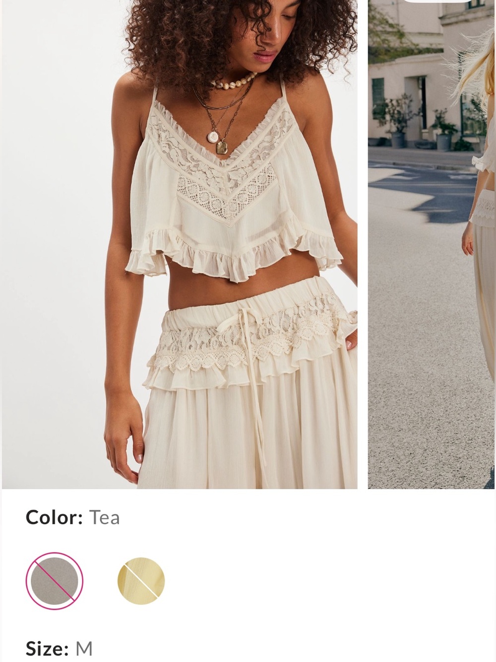 Free People Tea Lace-Trim Ruffle Crop Cami in Tea
